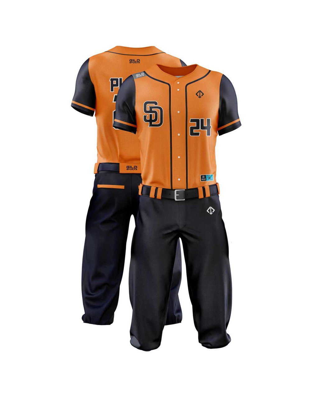 double view black and orange color Baseball Costume Set