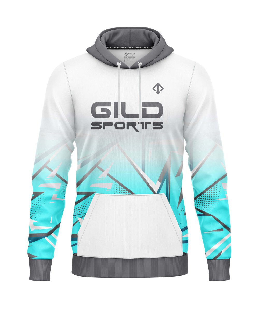 front view white color low price custom hoodies by Gild sports