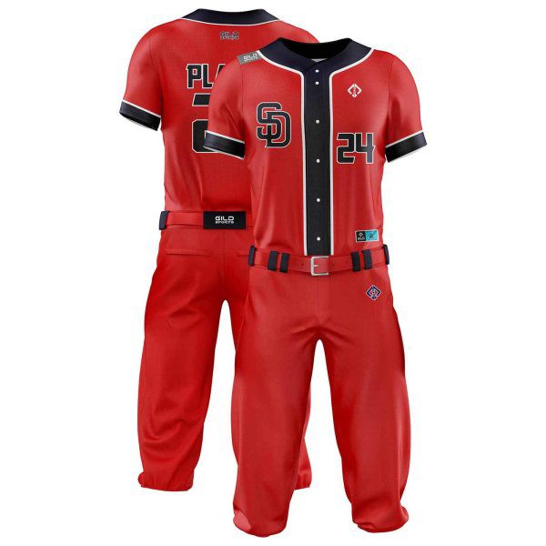 Double view in red color Cheap Baseball Custom Uniforms