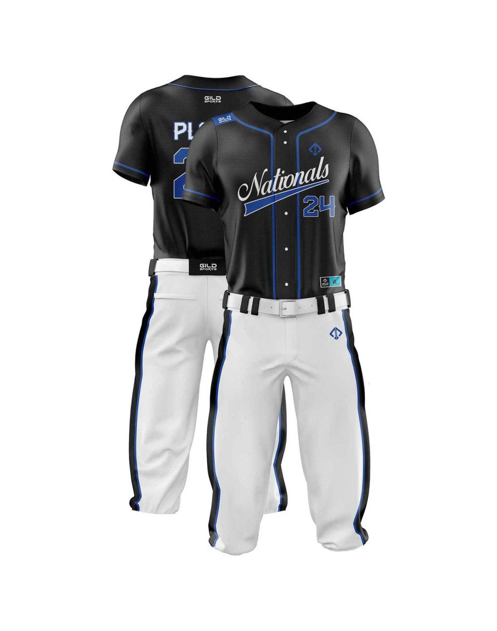 Double view in black and white color Best Quality Baseball Uniforms