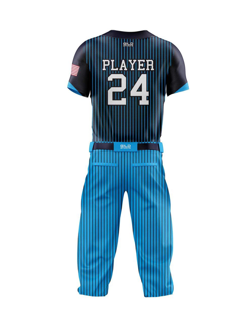 Back view in pine stripe Black and Blue color Personalized Baseball Uniforms