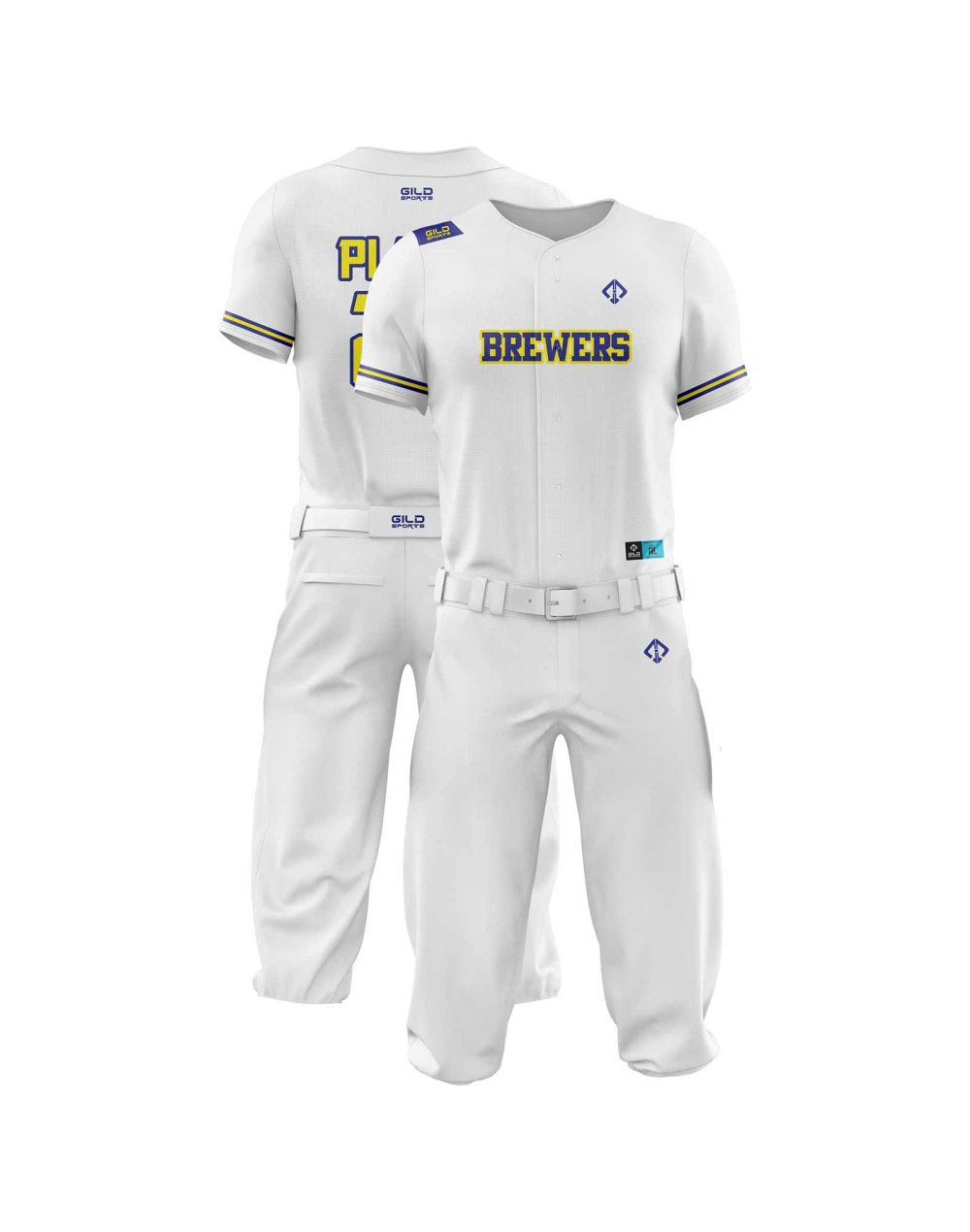 Double view in white color Baseball Uniform Builder