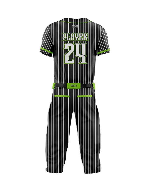 Back view in pine stripe Black and green color Cheap Custom Baseball Uniform