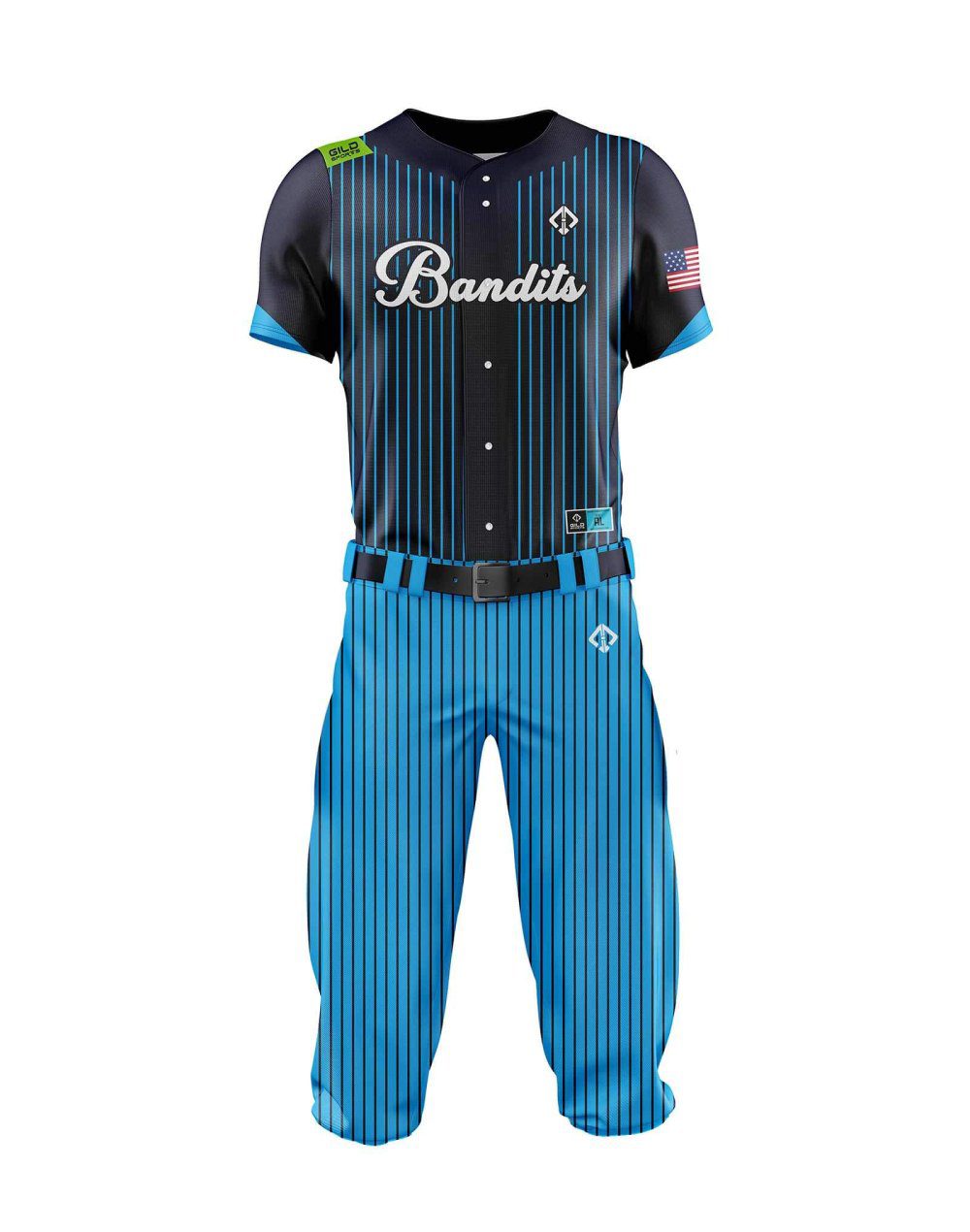 Front view in pine stripe Black and Blue color Personalized Baseball Uniforms