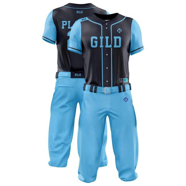 Double view in navy and sky color coolest baseball uniforms