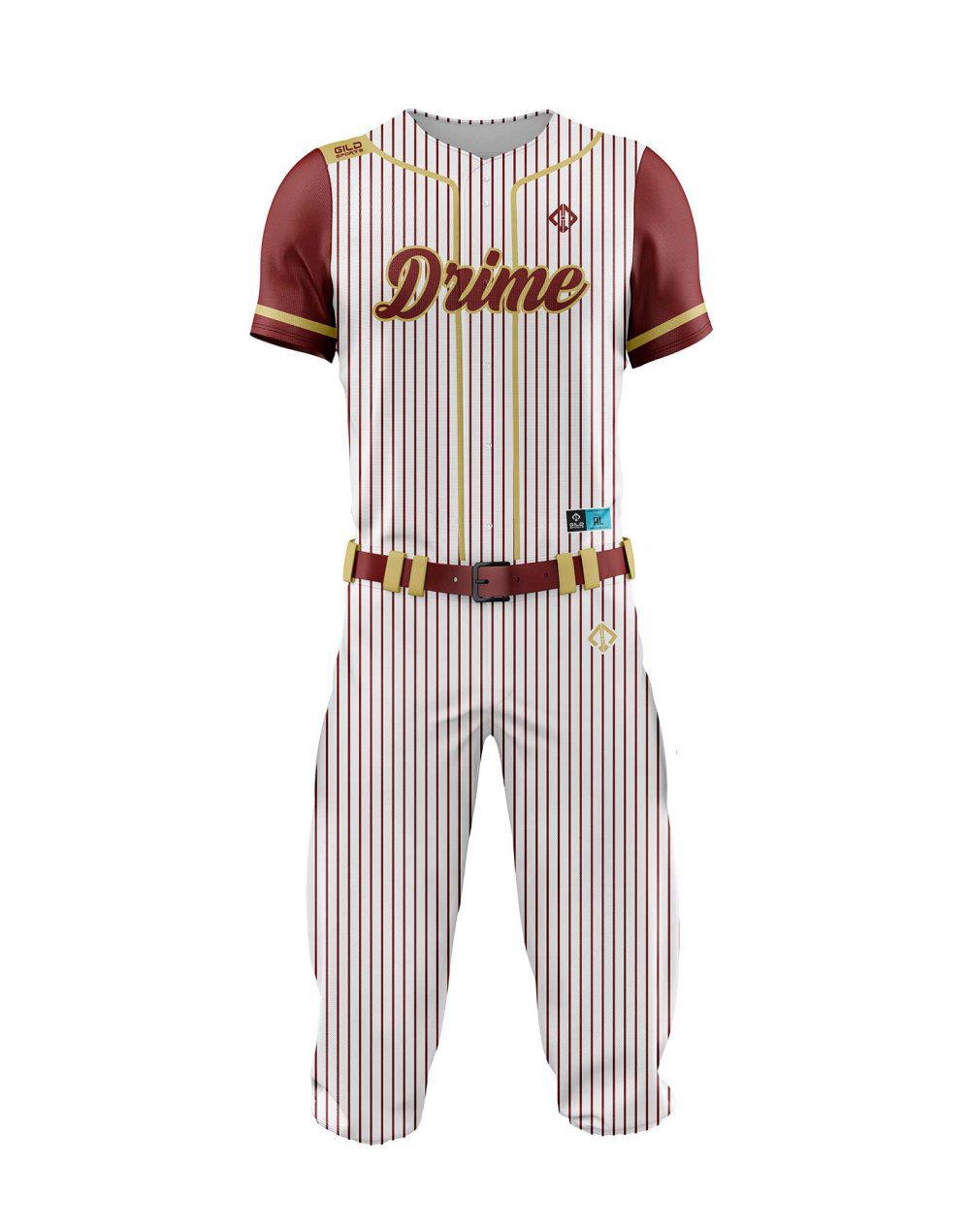 Front view red color pine stripe Baseball Clothing Set