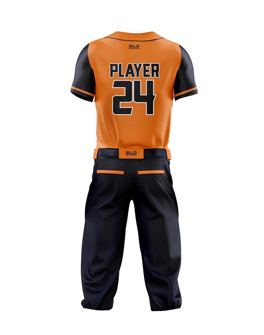 Back view black and orange color Baseball Costume Set