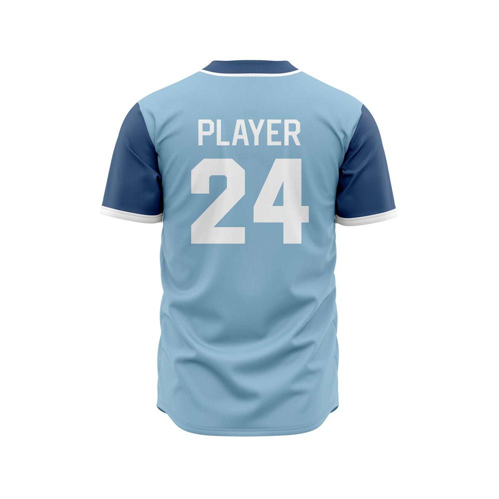 back view in Sky and navy color Baseball jersey