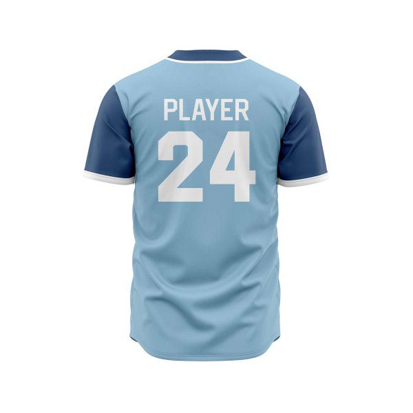 back view in Sky and navy color Baseball jersey