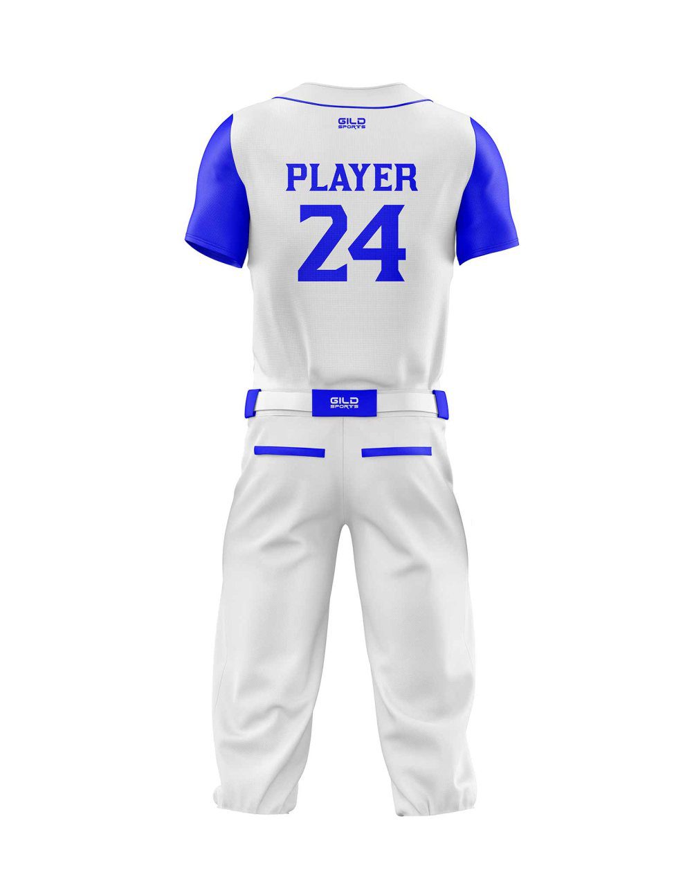 Back View in Royal and white color Baseball Gear Set