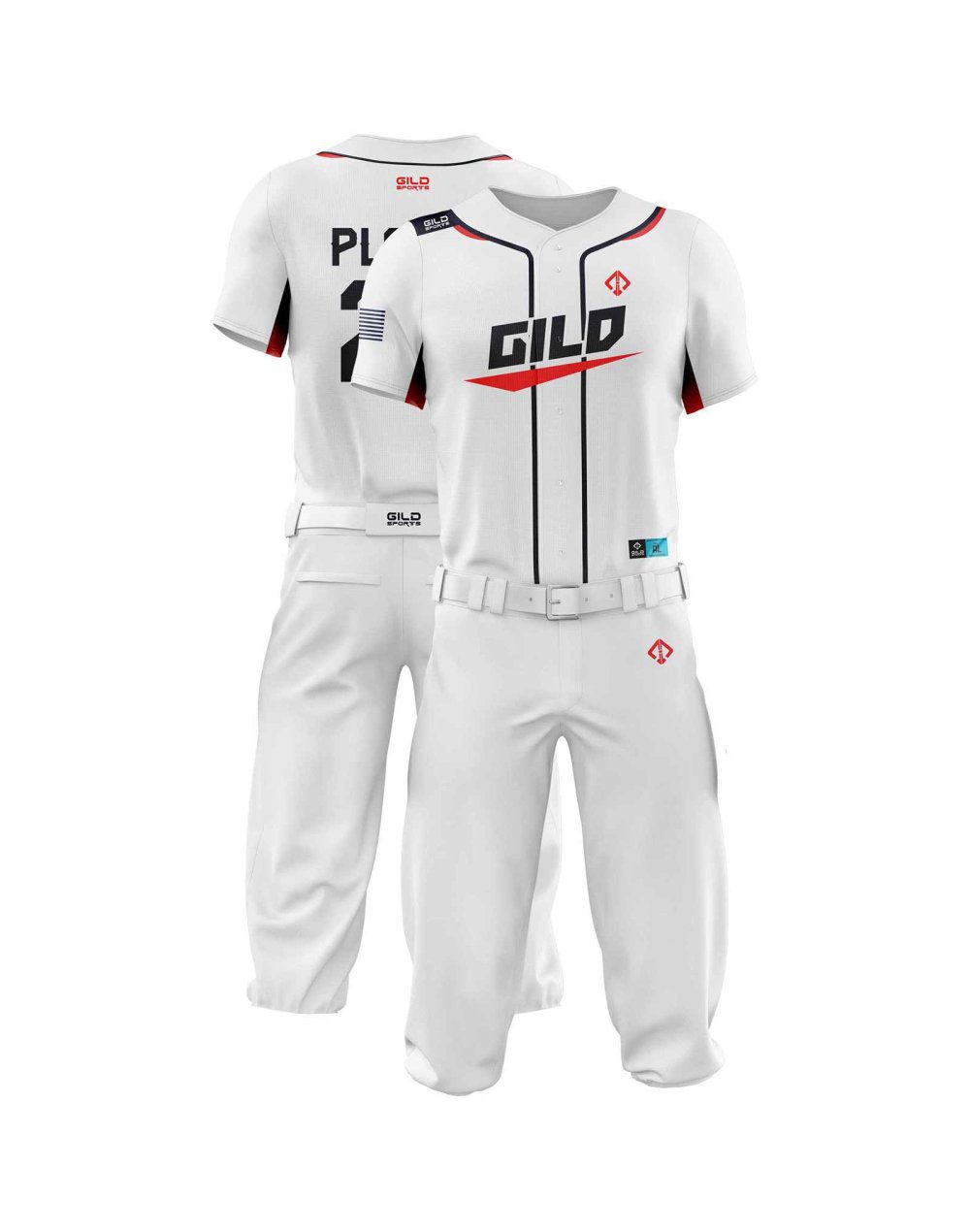 Double view in white color Youth Baseball Uniforms