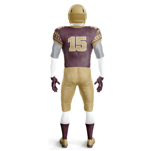 Back view and Gold and meroon color Custom Football Pants and jerseys, Tailor-Made Football Pants