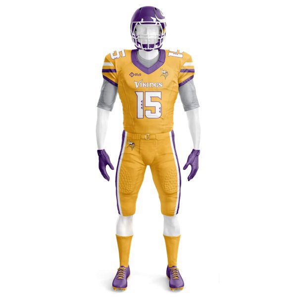 Front view in yellow color youth football game pants and jerseys