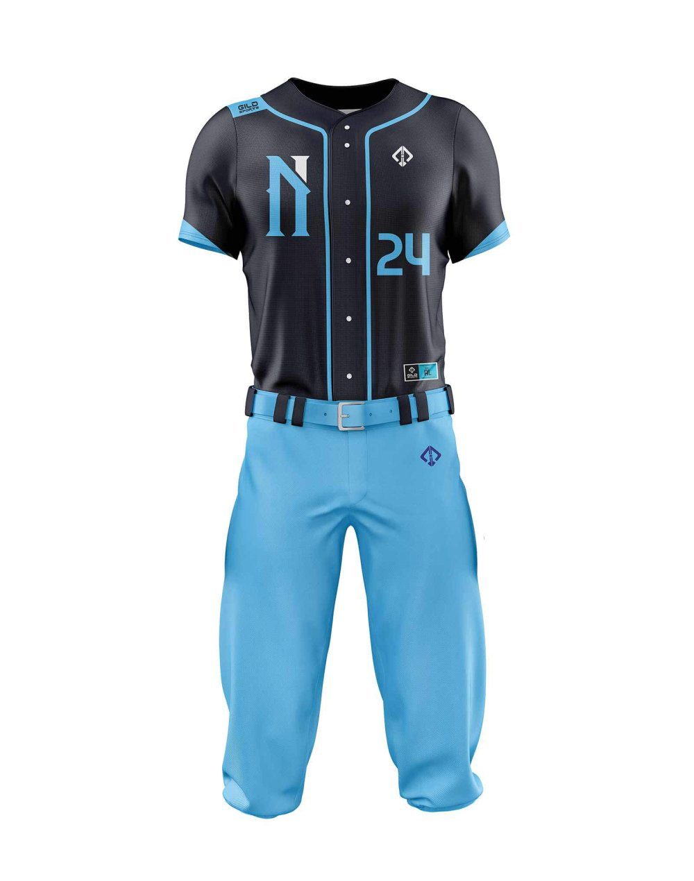 Front view in navy and sky color Baseball Uniform Design