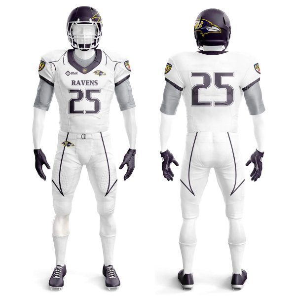 white color football uniform front and back