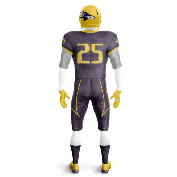 Back view in Black and yellow color Custom American Football Uniforms