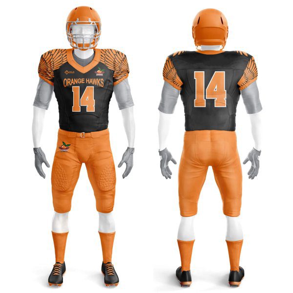 Orange and black football uniforms customized