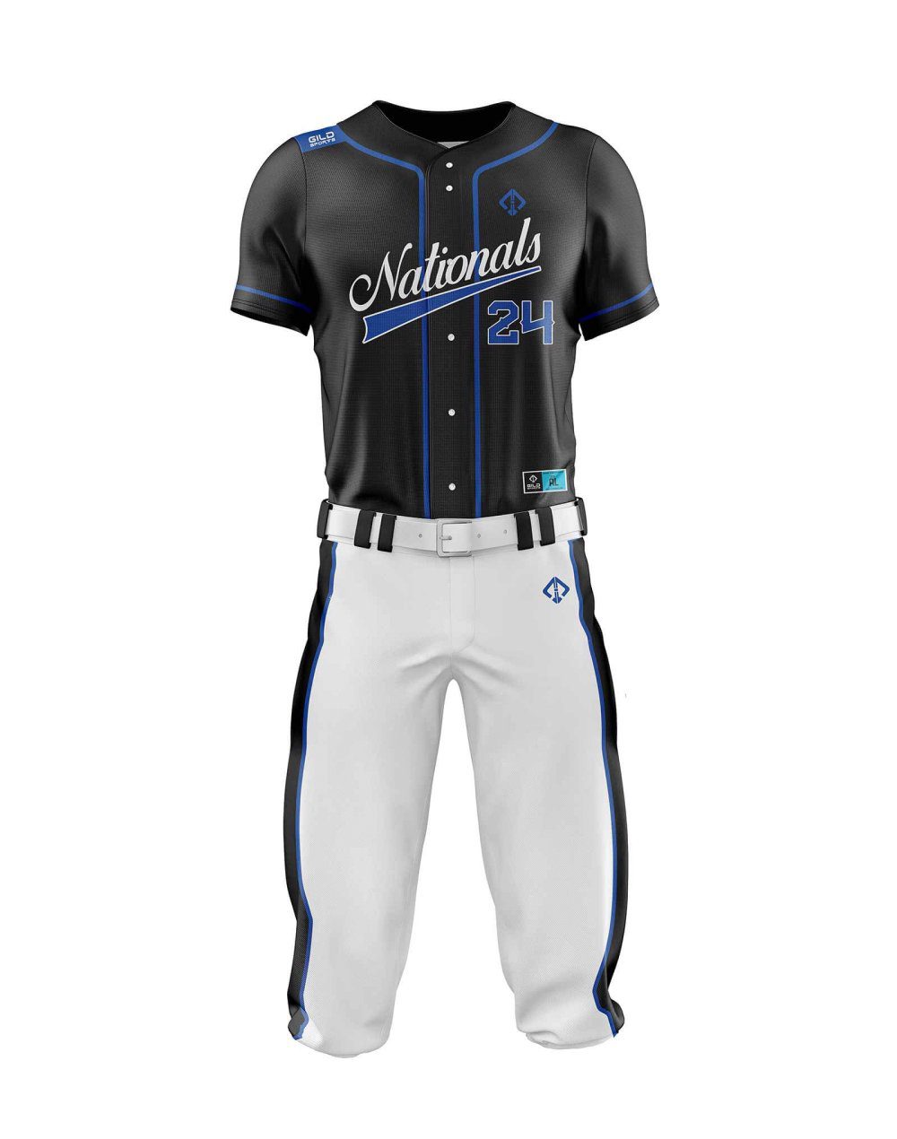 Front view in black and white color Best Quality Baseball Uniforms