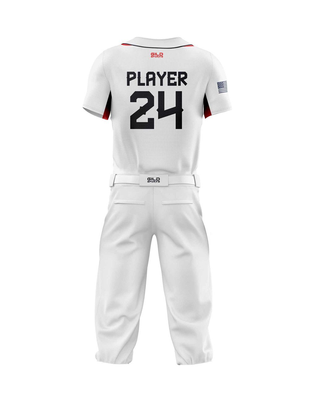 Back view in white color Youth Baseball Uniforms