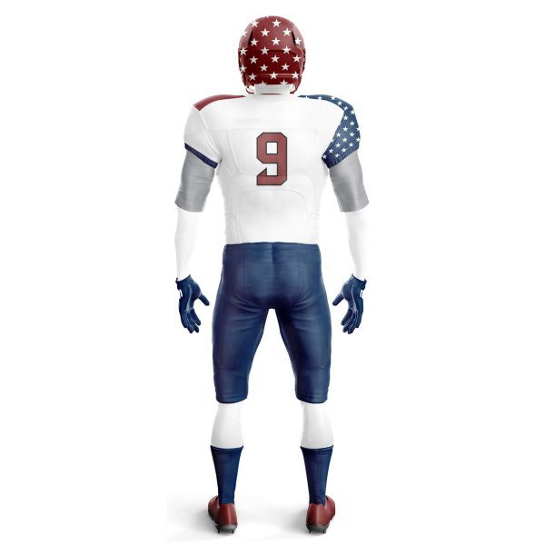 Back view in USA Flag Colors custom football game uniforms