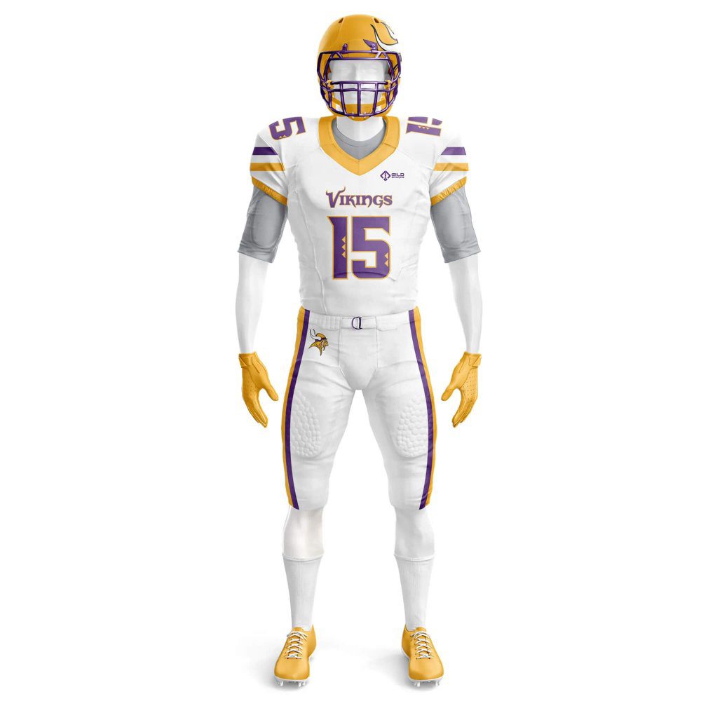 Front view white and yellow custom football practice jerseys.