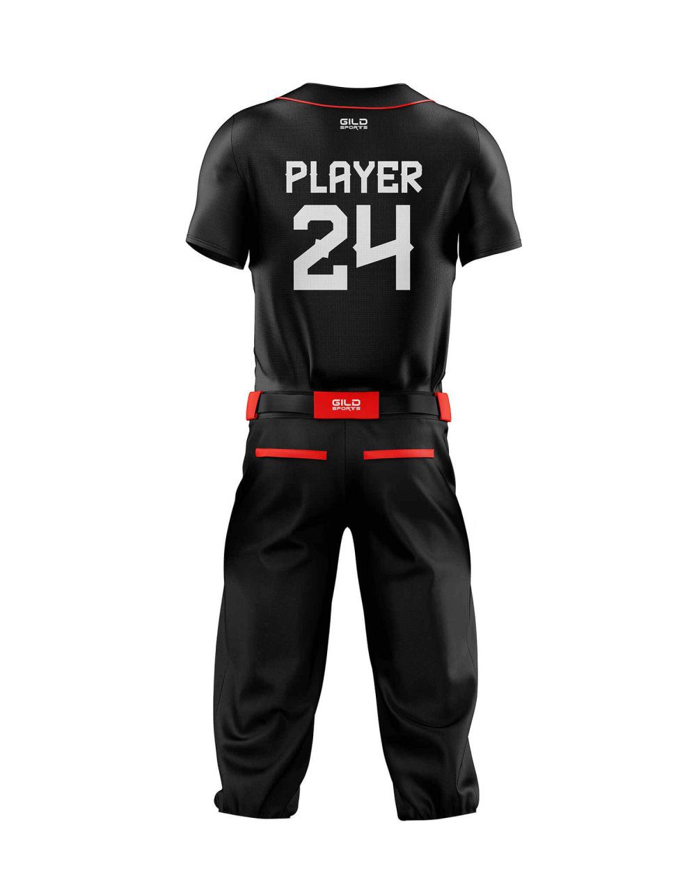 Back view in black and red color Best Baseball Uniforms