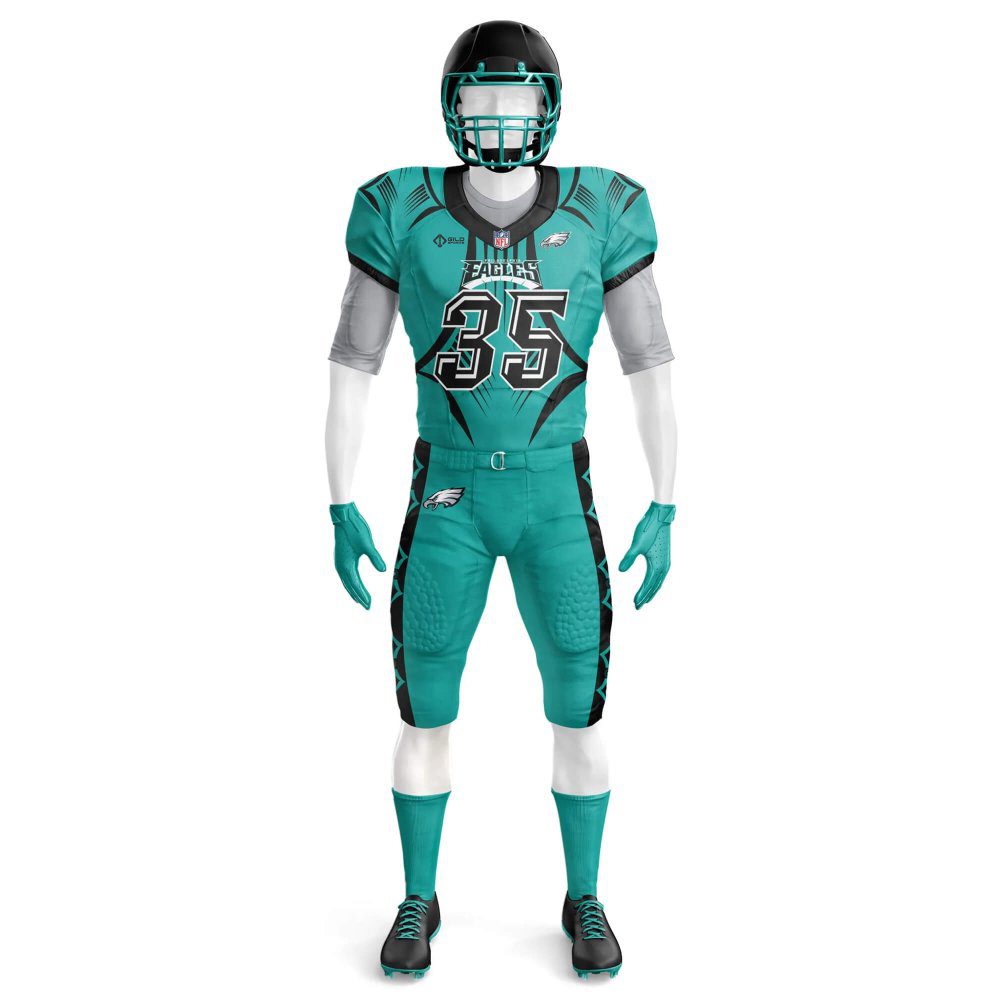 front view sea green Football Pants and jerseys