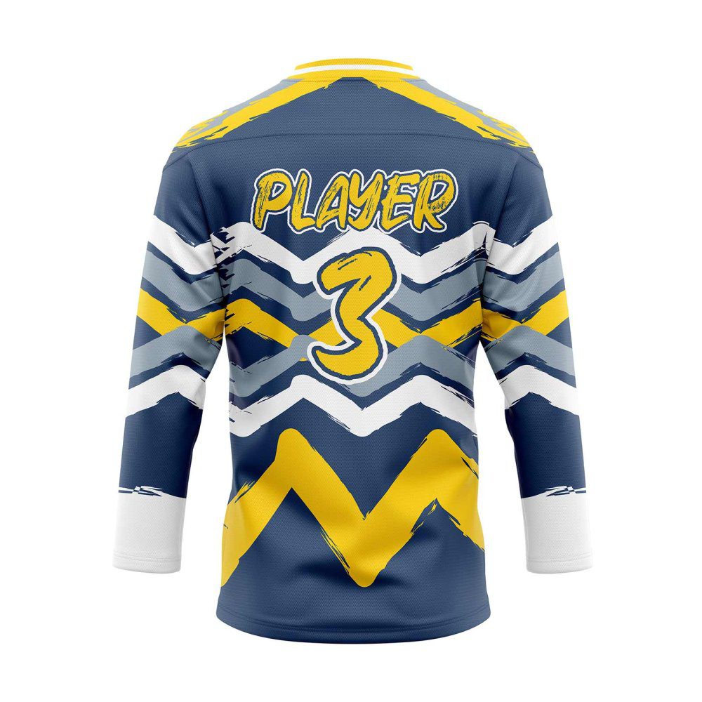 back view navy and yellow Youth Hockey Jersey