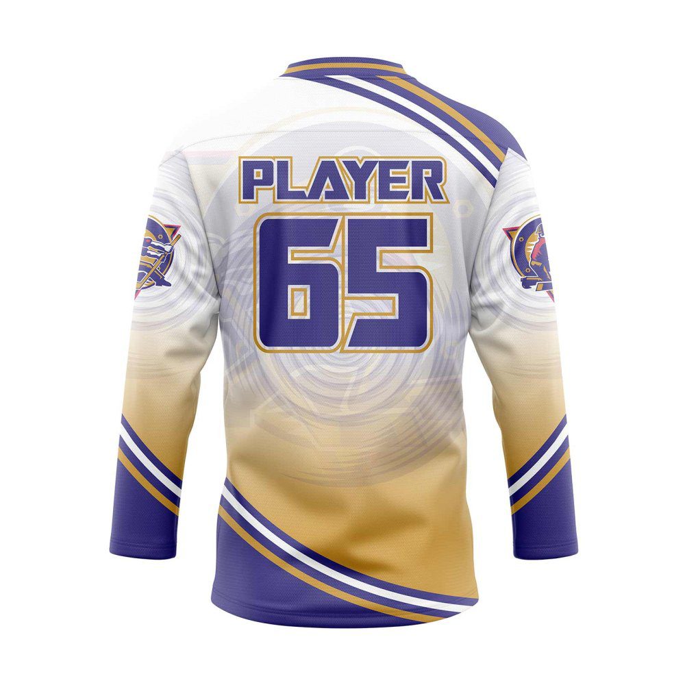 Back view gold and purple Hockey Custom Practice Jersey