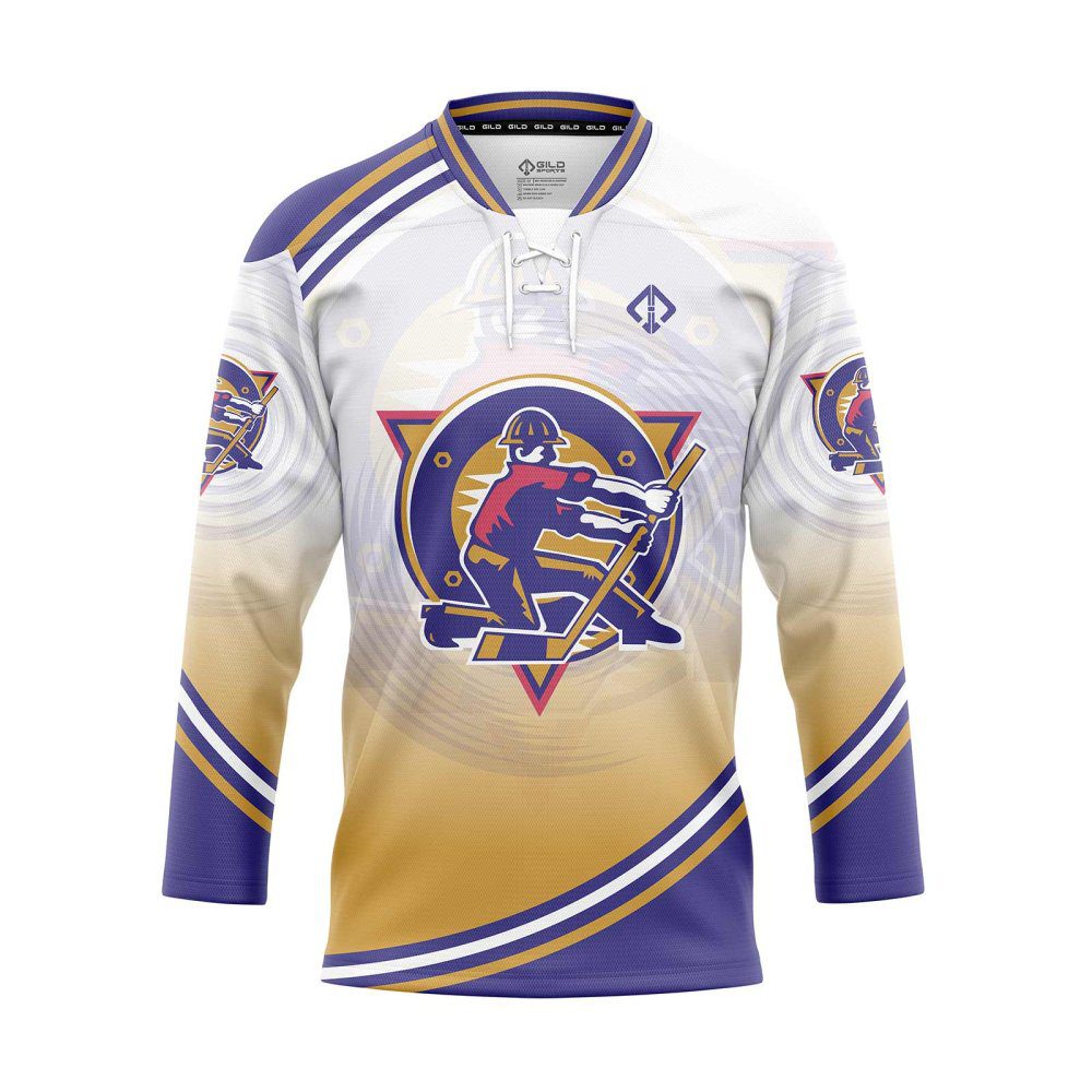 Front view gold and purple Hockey Custom Practice Jersey