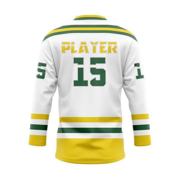 Back Custom Hockey Jerseys in white and yellow