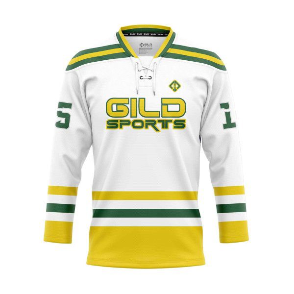 front Custom Hockey Jerseys in white and yellow