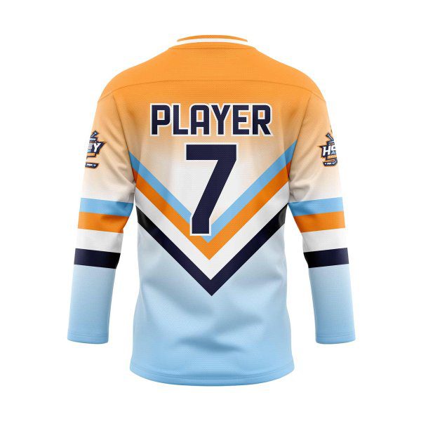 Back view of orange and sky Hockey Jersey Designer