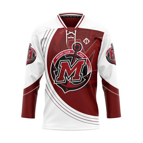 Front view in white Reversible Hockey Jersey Custom