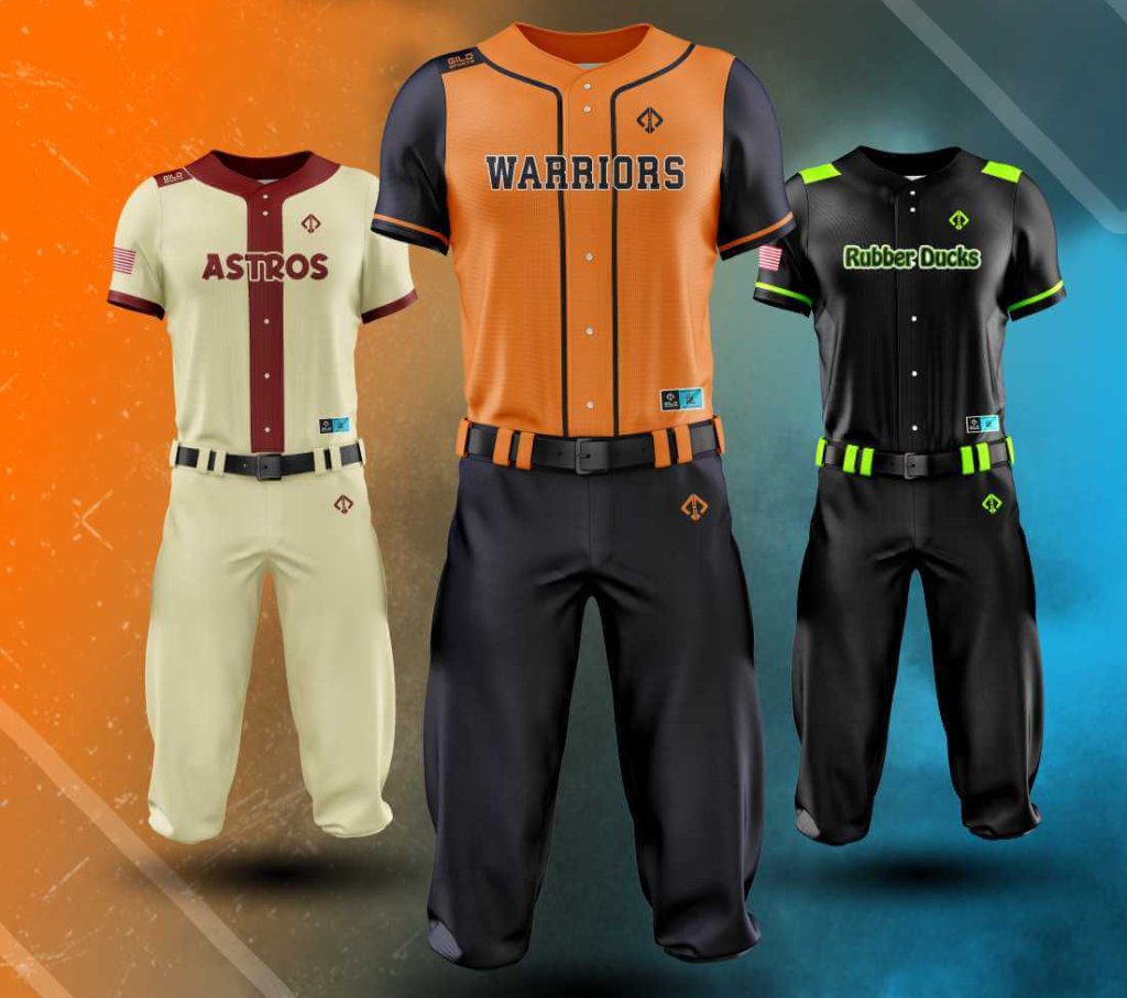 baseball jersey clothing set in various colors and designs