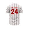 Back view in black and red pine stripe color youth baseball jerseys custom