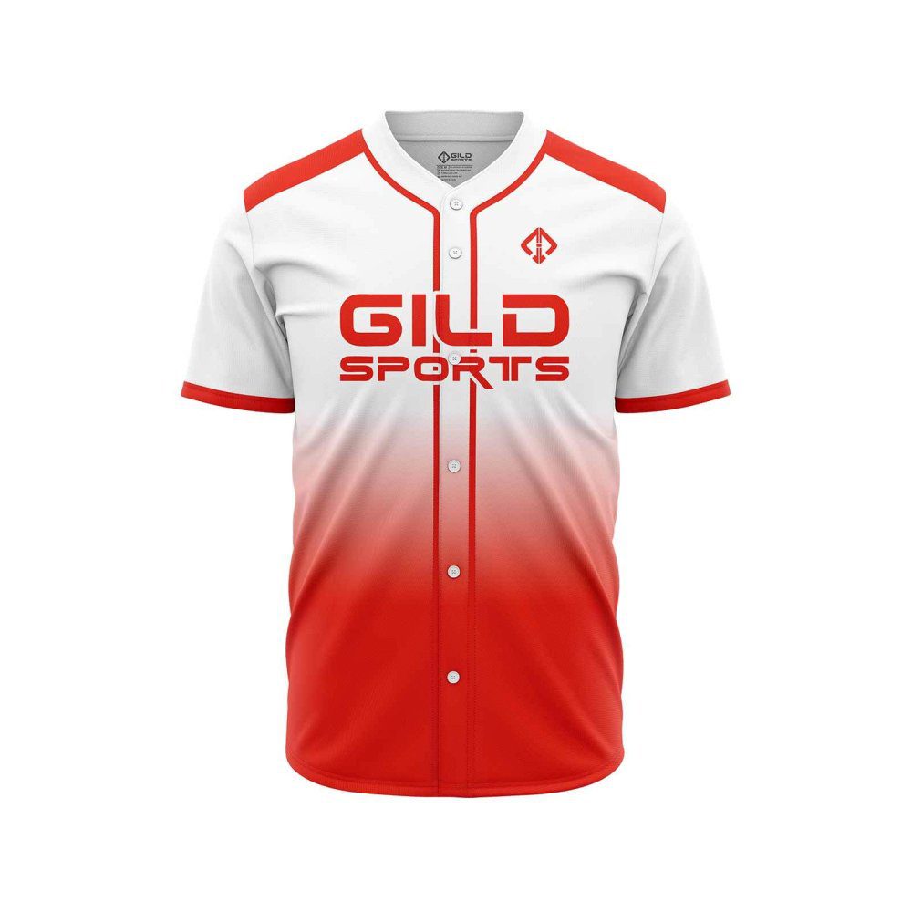 Front view in red color custom made baseball jerseys