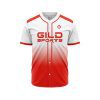 Front view in red color custom made baseball jerseys