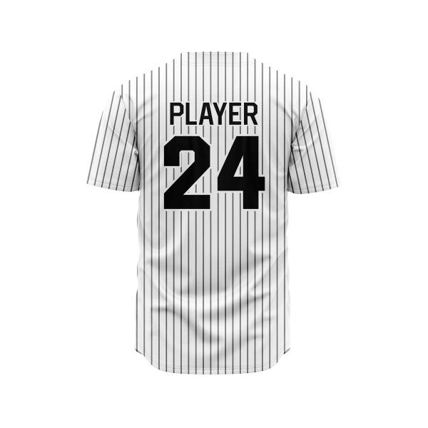 Back view in white and grey pine stripe color Custom Made Jerseys Baseball