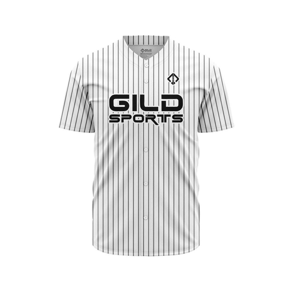 Front view in white and grey pine stripe color Custom Made Jerseys Baseball