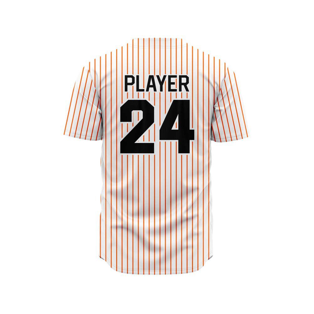 Back view in white and red pine stripe color custom design baseball jerseys