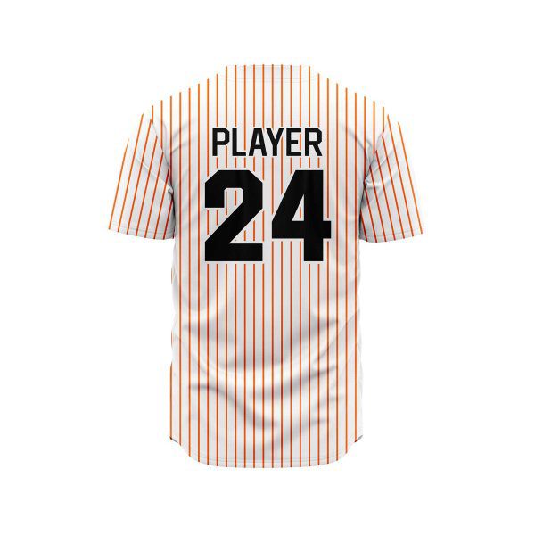 Back view in white and red pine stripe color custom design baseball jerseys