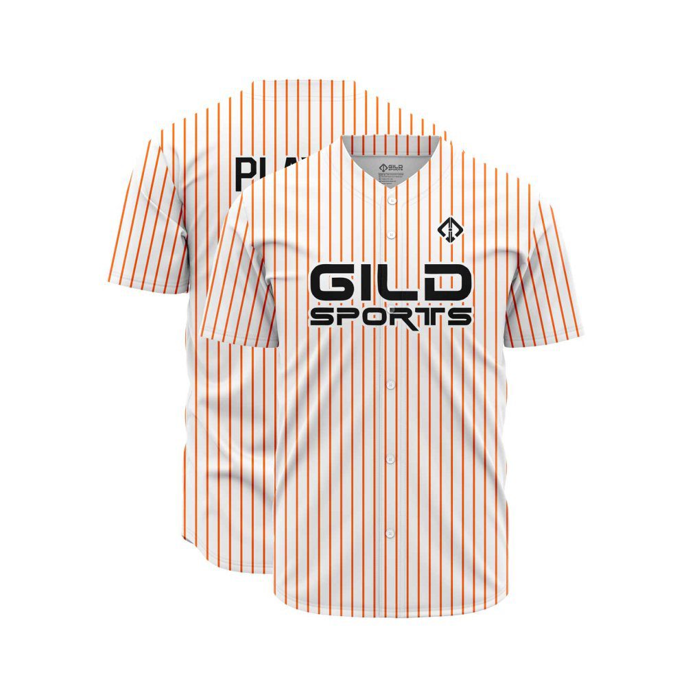 Double view in white and orange pine stripe color Personalized Baseball Jersey