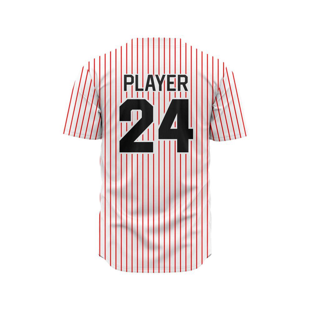 Back view in white and orange pine stripe color Personalized Baseball Jersey