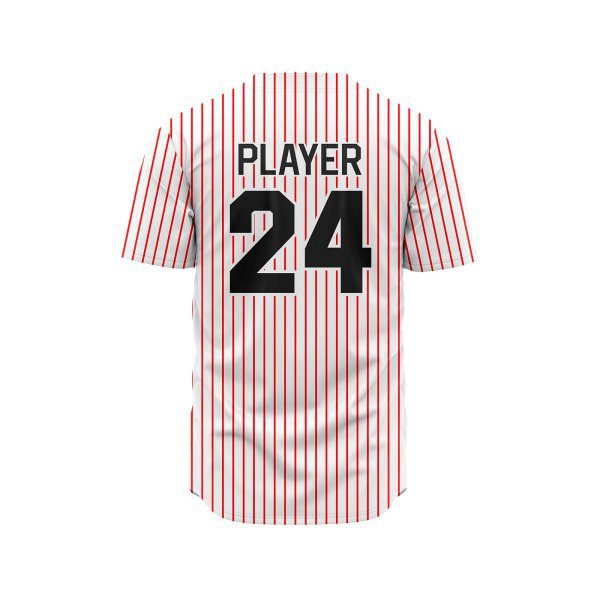 Back view in white and orange pine stripe color Personalized Baseball Jersey