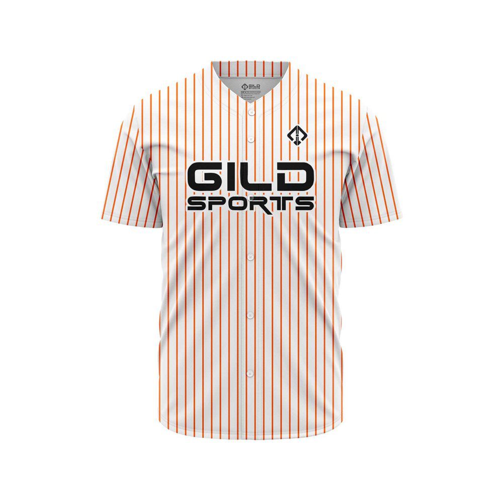 Front view in white and orange pine stripe color Personalized Baseball Jersey