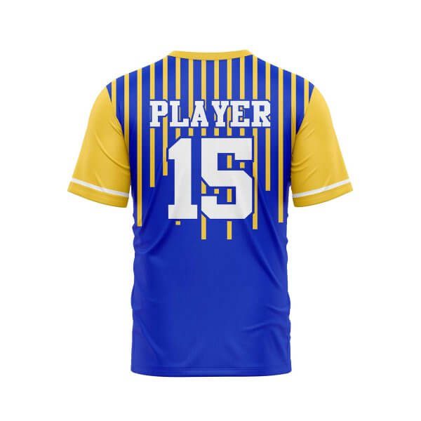 Back view blue and yellow gold stripes Custom Baseball Team Jerseys