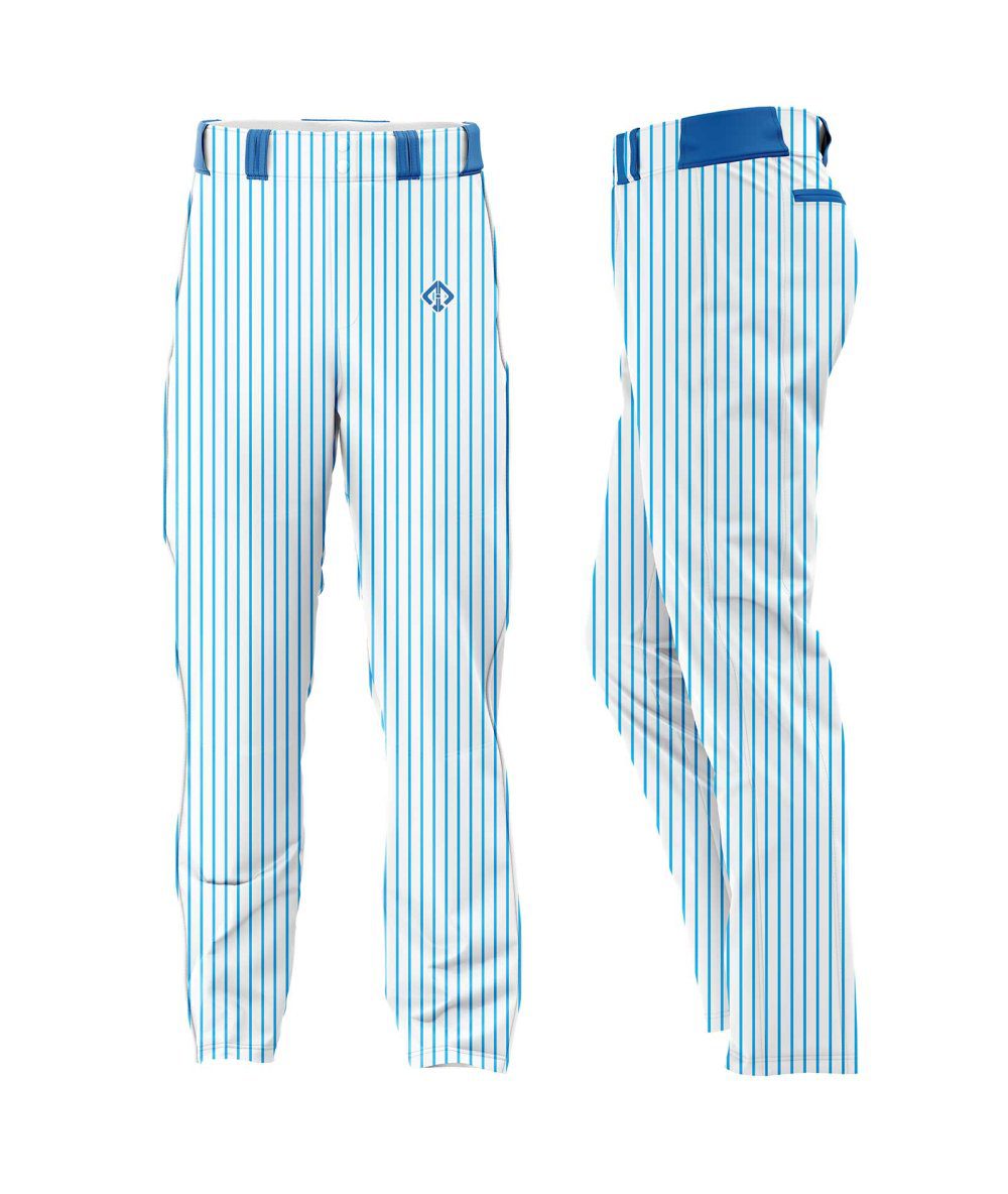 white with blue stripes Custom Baseball Pants Youth by gild sports