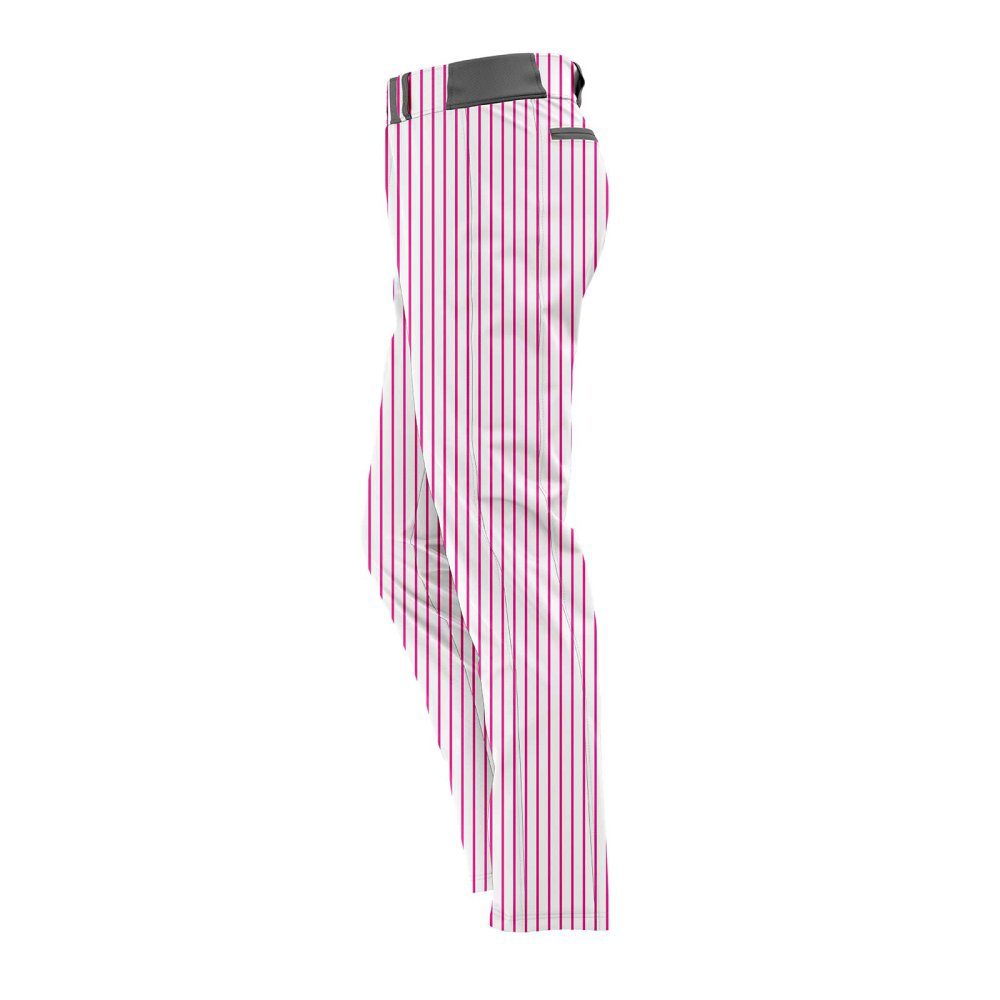 Side view white with pink stripes Women's Baseball Pants by gild sports