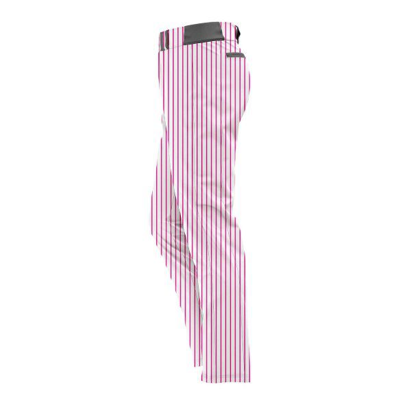 Side view white with pink stripes Women's Baseball Pants by gild sports